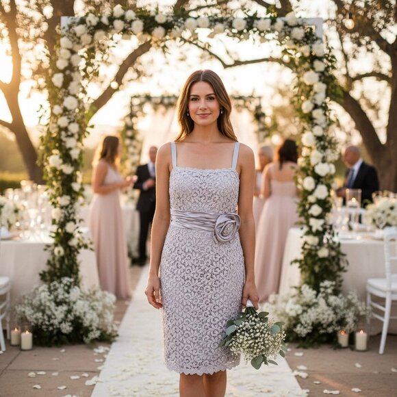 R&M Richards Dresses & Skirts - R&M Richards Elegant Silver Lace Dress Sz 16 #159K